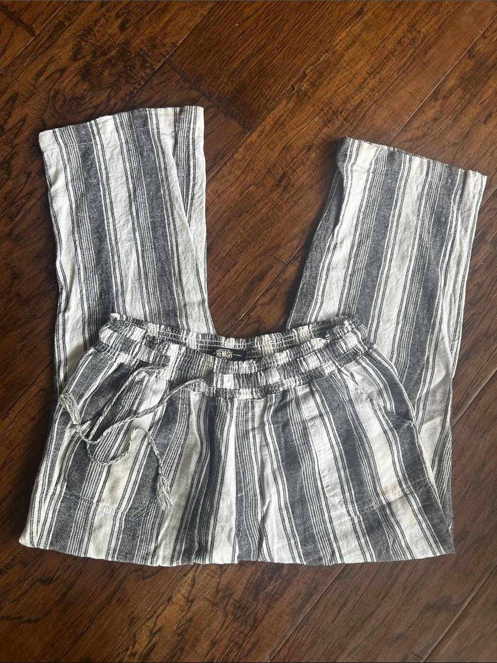 Rewash Black & White Vertical Stripe Casual Drawstring Pants